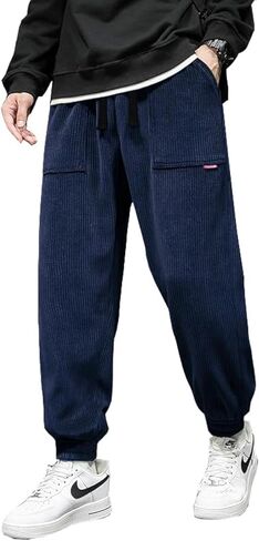 WZIKAI سروال قصير رجالي مرونة الخصر الرباط مدبب ركض Sweatpants عادية طويلة موضة بنطلون مع جيوب in Kuwait