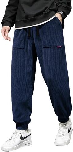 WZIKAI سروال قصير رجالي مرونة الخصر الرباط مدبب ركض Sweatpants عادية طويلة موضة بنطلون مع جيوب in Kuwait