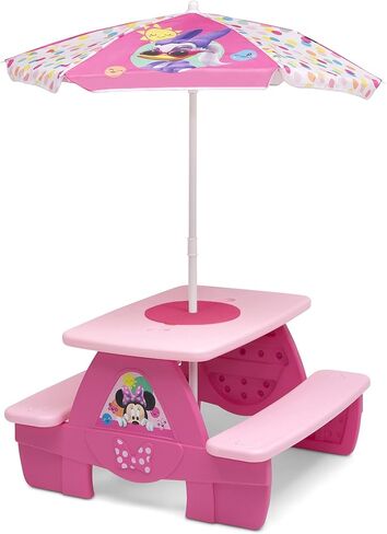 Delta Children 4 Seat Activity Picnic Table with Umbrella and Lego Compatible Tabletop, Minnie Mouse in Saudi Arabia