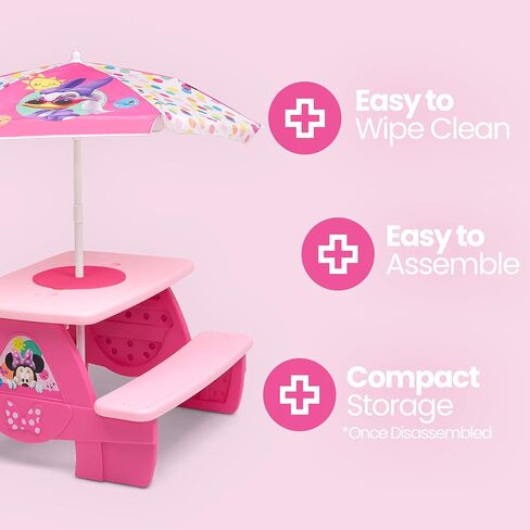 Delta Children 4 Seat Activity Picnic Table with Umbrella and Lego Compatible Tabletop, Minnie Mouse in Saudi Arabia