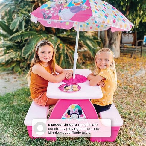 Delta Children 4 Seat Activity Picnic Table with Umbrella and Lego Compatible Tabletop, Minnie Mouse in Saudi Arabia