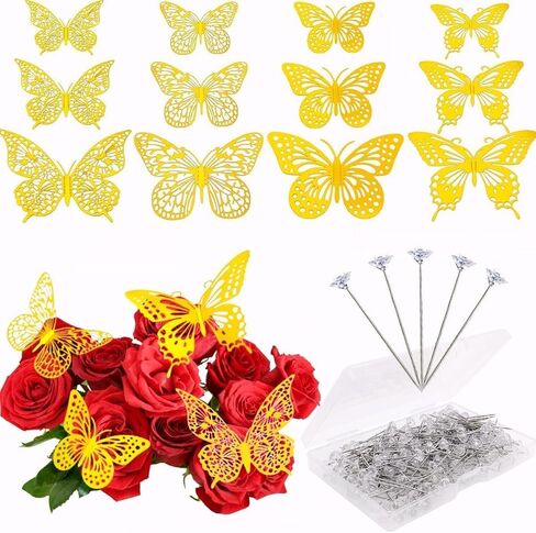 248 PCS Bouquet Corsages Pins Set for Flowers, Includes 200 PCS Diamond Bouquet Pins and 48 PCS 4 Styles Gold Butterfly Sticker Decorations for Mother's Day Valentines Day Wedding Party in Saudi Arabia