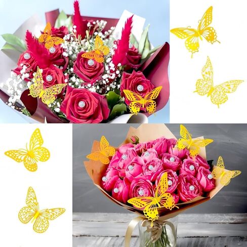 248 PCS Bouquet Corsages Pins Set for Flowers, Includes 200 PCS Diamond Bouquet Pins and 48 PCS 4 Styles Gold Butterfly Sticker Decorations for Mother's Day Valentines Day Wedding Party in Saudi Arabia