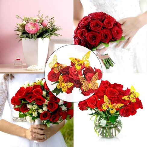 248 PCS Bouquet Corsages Pins Set for Flowers, Includes 200 PCS Diamond Bouquet Pins and 48 PCS 4 Styles Gold Butterfly Sticker Decorations for Mother's Day Valentines Day Wedding Party in Saudi Arabia