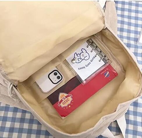 YUESUO Large Kawaii Corduroy Backpack with Cute Bear Pendant Vintage Bag for Girl Student School Bag Bookbag Satchel Laptop (Beige,Medium) in Kuwait