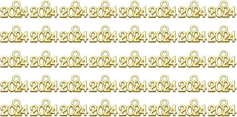 Shapenty Mini 2024 Charms Metal Year Signet 2024 DIY قلادة سحر إكسسوارات بالجملة لسوار قلادة حلق سلسلة مفاتيح صناعة المجوهرات ديكور حفلات التخرج عيد الميلاد، 40 قطعة in Kuwait