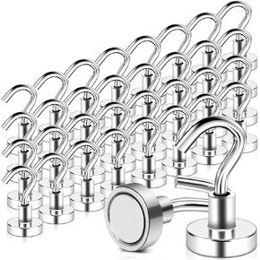 Magnetic Hooks Heavy Duty, 25LBS Strong Neodymium Magnets Ceiling Hooks for Hanging, Metal Magnets for Refrigerator, Cruise, Camping, Grill, Teacher Toolbox Organizer Classroom, 32 Pack
