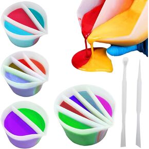 4 Pack Split Cups for Paint Pouring + 2 Pcs Stir Stick, Silicone Paint Pour Cup Resin with 2-5 Channels Dividers Pouring Painting Tools for DIY Making Accessories Fluid Art Drawing (2/3/4/5 Channels)
