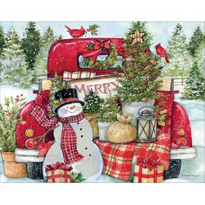 LANG Red Truck & Snowman Boxed Christmas Cards (1004914) - 18 Fesetive Greeting Cards with Envelopes