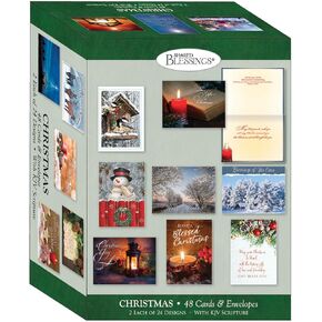 Crown Point Graphics Shared Blessings Christmas Greetings 48 Religious Christmas Cards - King James Version Scriptures - Holiday Cards with Envelopes - KJV Christmas Cards - Assorted Designs