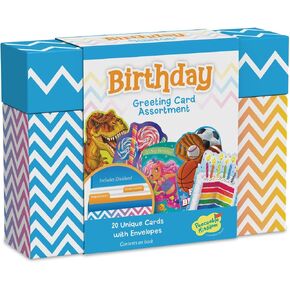 Peaceable Kingdom Birthday Card Assortment Box (20 Cards with Envelopes and Storage Box)