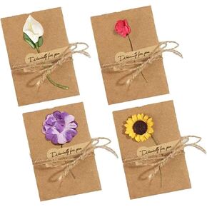 Maydahui 40PCS Dried Flower Greeting Card 4" X 3"Vintage Kraft Handmade Blank Thank You Note Card Hemp Rope Envelope for Birthday Party Invitation Card