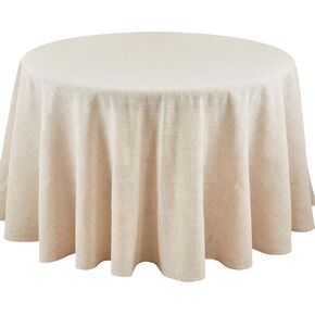 SARO LIFESTYLE Poly and Linen Blend Toscana Tablecloth with Hemstitch Border, Natural, 96"