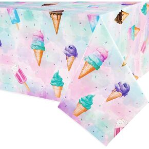 WERNNSAI Ice Cream Party Tablecloth - 2 PCS Ice Cream Party Decorations for Kids Party Supplies Plastic Waterproof Tablecloth Disposable Table Cover for Girls Kids Sweet Birthday Party 54’’ X 108’’
