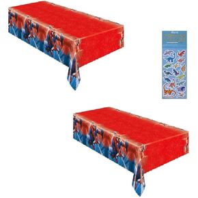 Unique Spiderman Super Hero Party Supplies 2 Plastic Table Covers and 1 Dinosaur Sticker Sheet