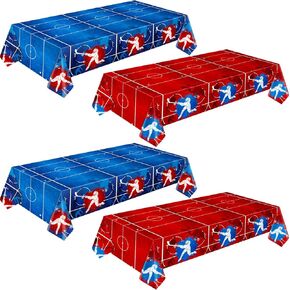 Mixweer 6 Pcs Hockey Plastic Tablecloth Hockey Party Disposable Table Cover Hockey Pattern Party Supplies Plastic Hockey Theme Table Cover Rectangle Grass Decoration for Stadium 54 x 108 Inch