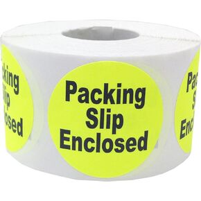 Fluorescent Yellow Circle with Black Packing Slip Enclosed Stickers, 1.5 Inches Round, 500 Labels on a Roll