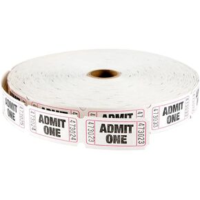 MACO Single Roll - Admit One - Tickets, 1 x 2 Inches, White, 2000 Per Roll (18-613)