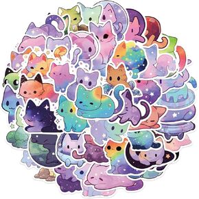 50 Pcs Starry Sky Cat Stickers for Kids Cute Aesthetic Cartoon Rainbow Cat Stickers for Teens Girls and Women Cute Cat Animals Vinyl Waterproof Stickers for Water Bottle,Laptop,Phone,Skateboard