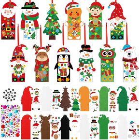 48 Sets Christmas Craft Kits DIY Christmas Ornaments Kits Santa Reindeer Christmas Foam Stickers Arts and Crafts Holiday Bookmarks Ornaments Decorations for Xmas Winter Party Favors