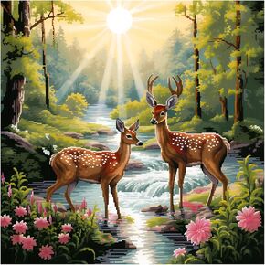 51buyoutgo Deer 11ct Cross Stitch Kits, 11 CT Funny Pre Printed Counted Stamped Cross Stitch Embroidery Needlepoint Patterns Kits for Adults Beginners Animal Crossstitch 40x40 cm