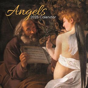 The Gifted Stationary 2025 Square Wall Calendar, Angels, 16-Month Arts & Antiques Theme Hanging Calendar with 180 Reminder Stickers, Month Planner for Home or Creative Spaces, 12x12 In