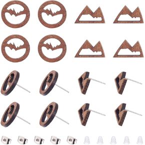 Pandahall 20Pcs Mountain Wood Stud Earrings Snow Mountain Earring Posts Mountain Range Wooden Earrings Pins with Ear Nuts for DIY Women Earrings Making