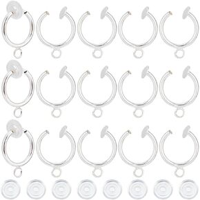 1 Box 30Pcs Clip-on Earring Converter Silver Earrings Clip Back Brass Hoops Non Pierced Earring Findings with Loops and Silicone Pads Earring Clips for Jewelry Making Supplies Women Beginner