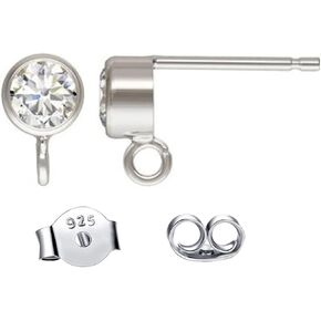 2 Pairs Adabele Authentic Sterling Silver 3mm Small Cubic Zirconia CZ Earring Post Findings Closed Ring Cubic Zirconia CZ Diamond 4pcs Earnut Backs Tarnish Resistant Rhodium Plated SS32-3