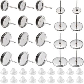 SUNNYCLUE 1 Box 160Pcs 6mm 8mm 10mm 12mm Stud Earring Bezel Blanks with 160Pcs Silicone Earring Backs Silver Cabochon Setting Resin Stainless Steel Earring Posts for Jewelry Earrings Making Supplies