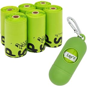 Ley's Compostable Dog Poop Bags, Plant-Based Biodegradable Doggie Waste Bags with Easy Tie Handles, Unscented, Vegetable-Based, Dog Bags Refill Rolls with Dispenser and Leash Clip