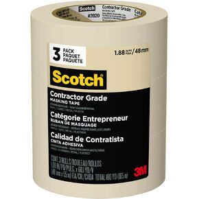 Scotch Painter's Tape Contractor Grade Masking Tape, 3 Rolls, 1.88 in x 60.1 yd, Holds to Surfaces For Up to 3 days, Removes Easily Without Leaving Sticky Residue, Interior & Exterior Use (2020-48EP3)