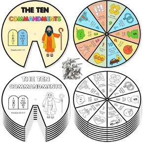 JarThenaAMCS 30 Sets Ten Commandments Coloring Wheel Craft Color Your Own Art Wheel Kit with Silver Fasteners for Sunday School Christian Bible Celebrate Classroom Activity Supplies