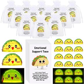 30 Sets Positive Emotional Gifts Cute Resin Luminous Pickle Taco with Inspirational Card Organza Bag for Coworkers Office Team Food Service Employee Appreciation Gifts(Taco)