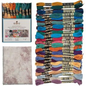 Anniversary Collection Embroidery Thread Bundle - DMC Embroidery Floss Pack 8.7yd Anniversary 36Pkg with Aida 16 Count Taupe Hand-Dyed Cross Stitch Fabric by VolcanoStitching