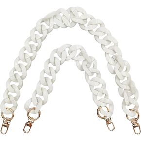 2 PCS Large Flat Chain Strap, White Acrylic Chain Handbag Strap, Handbags, Wallets, Clutches Replacement Chains DIY Craft (40cm and 60cm)