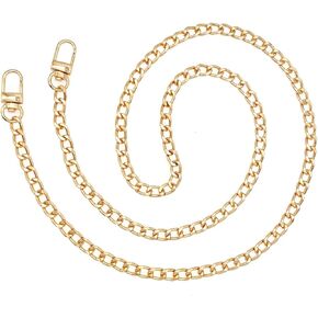 JZK 100cm flat gold chain bag strap, metal bag chain for petite women, crossbody bag shoulder strap replacement, thin short shoulder bag chain, handbag chain strap, purse chain with buckles