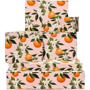 CENTRAL 23 Orange Wrapping Paper - 6 Sheets of Eco Birthday Gift Wrap - Oranges on Branches - Floral - For Kids Men Women - Recyclable