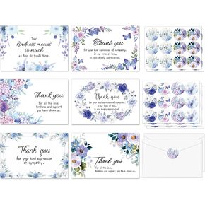 50 Set Funeral Thank You Cards Assortment Bereavement Sympathy Thank You Cards with Envelopes and Sticker Watercolor Flowers Sympathy Memorial Cards with Greetings Inside Condolences Card