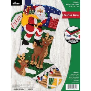 Bucilla, Rooftop Santa, Felt Applique 18" Stocking Making Kit, Perfect for DIY Arts and Crafts, 89626E