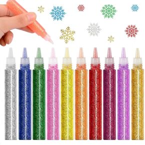 10 Pack Glitter Glue Pen Set, 10 Colors Crafts Glitter Glue, Rainbow Glue Stick Set for DIY Arts and Crafts Projects, Slime Supplies, Scrapbooking, Cards, Decorating Supplies (10 Pack)