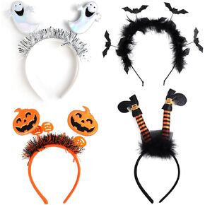 Crazy Night 4 Pack Halloween Headbands, Bat Spider Ghost Pumpkin Which Head Wears for Halloween Party Cosplay Decoration