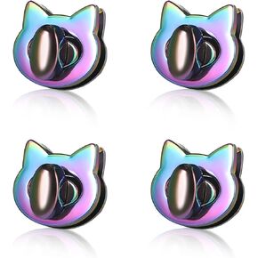 TXIN 4 Pieces Purse Turn Lock Clutches, Cat Shape Twist Lock Clasp, Cute Animal Bag Closure Lock, Rainbow Color Metal Hardware Fastener Buckles for DIY Leather Bag Handbag Purse Making, Style 3