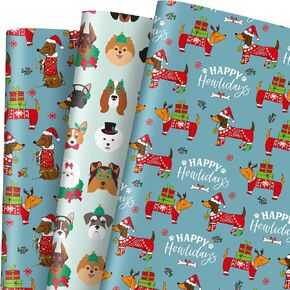 JarThenaAMCS 12 Sheets Christmas Dog Wrapping Paper - Not Roll - Xmas Puppy Animal Gift Wrap Paper Folded Flat For DIY Crafts Birthday Holiday Baby Shower, 19.7 x 27.6 Inch