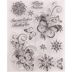 Arrietty Christmas Snowflakes Butterfly Greetings Sentiment Clear Stamps for Christmas Cards Making Decoration and Scrapbooking