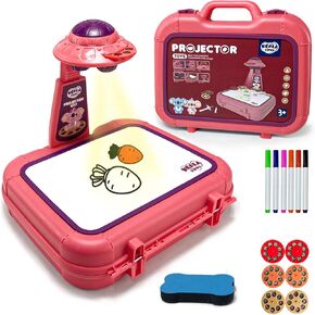 Drawing Projector Table for Kids, Handbag Design Painting Drawing Table LED Projector Childrens Toy Educational Early Learning Projection Drawing Table Sketch Doodle Board for Kids Boys Girls (Pink)