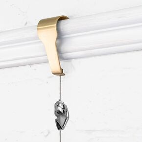 Picture Rail Molding Hook Art Hangers, Gallery Quality, Instantly Adjustable: Choose Brushed Brass or Stainless Steel Hangers with 6.5-Foot Cables (5 Molding Hooks, 5 Picture Hooks Brass)