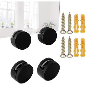 4 Pack Mirror Clips for Wall Mounting,3-5mm Frameless Mirror Hanging Kit,Mirror Holder Clips with 4 Sets Long Screws and Plastic Anchors (Black) (A-Black)