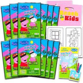 12 Pc Peppa Pig Mini Party Favors Set - Bundle with 12 Peppa Pig Play Packs | Mini Coloring Books, Stickers, and Goodie Bags (Peppa Pig Birthday Party Supplies Decorations)
