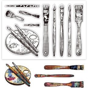 PH PandaHall Painting Tools Clear Stamps for Card Making, Paint Brush Clear Rubber Stamps Paper Craft Stamp Transparent Seal Stamps for DIY Scrapbooking Album Notebook Decor Crafting Decoration